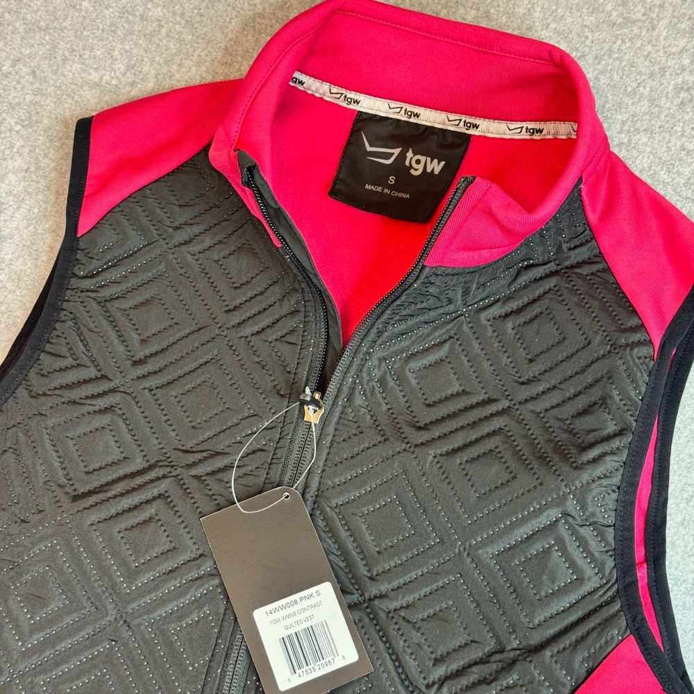 TGW Womens Contrast Quilted Vest Pink Black Full Zip Golf Activewear 14WW008 S